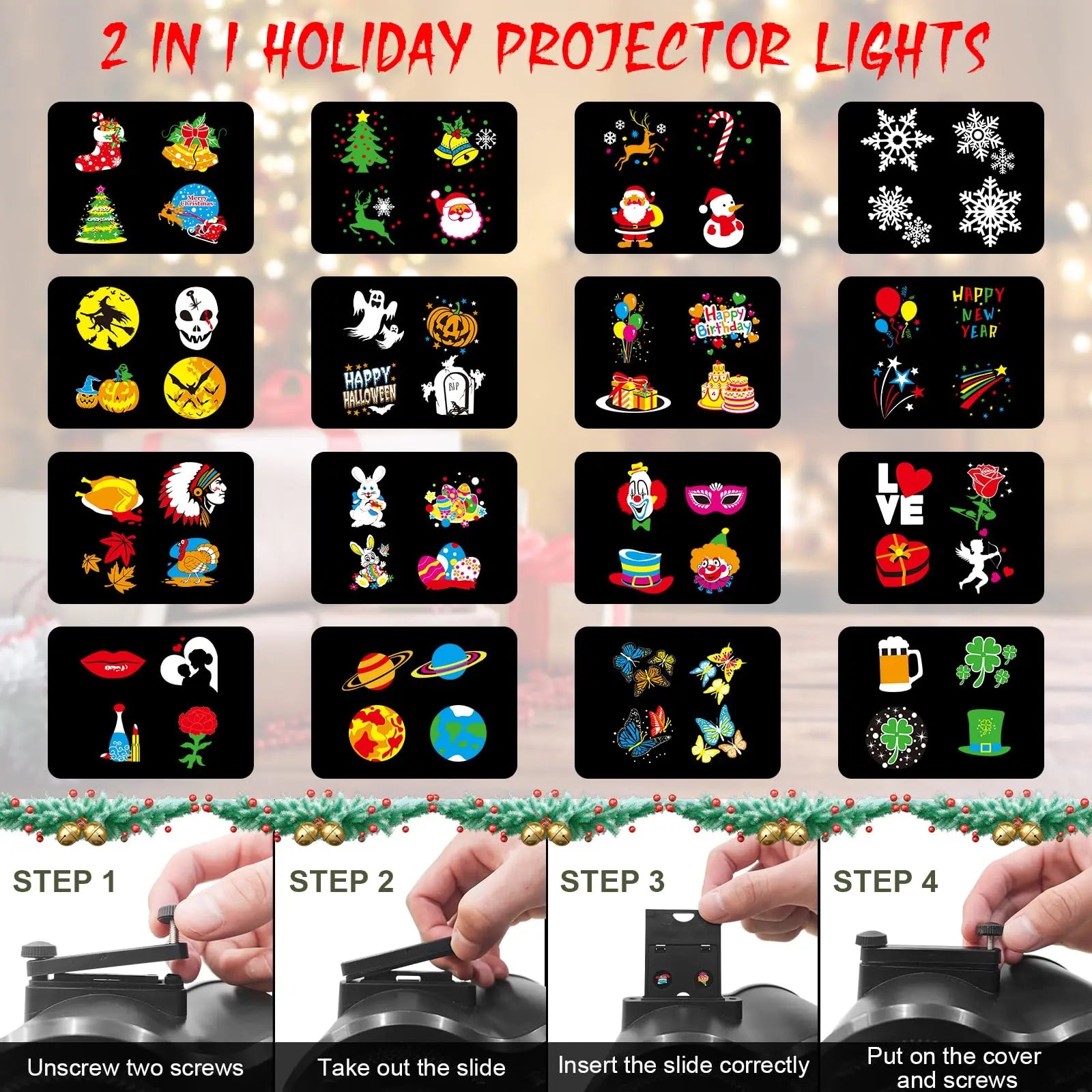 Christmas multi-pattern remote control projector light