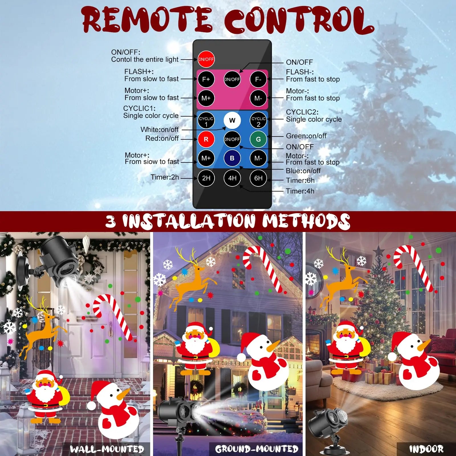 Christmas multi-pattern remote control projector light